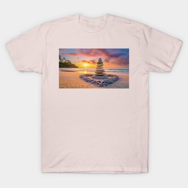 Stones cairn on the beach T-Shirt by psychoshadow